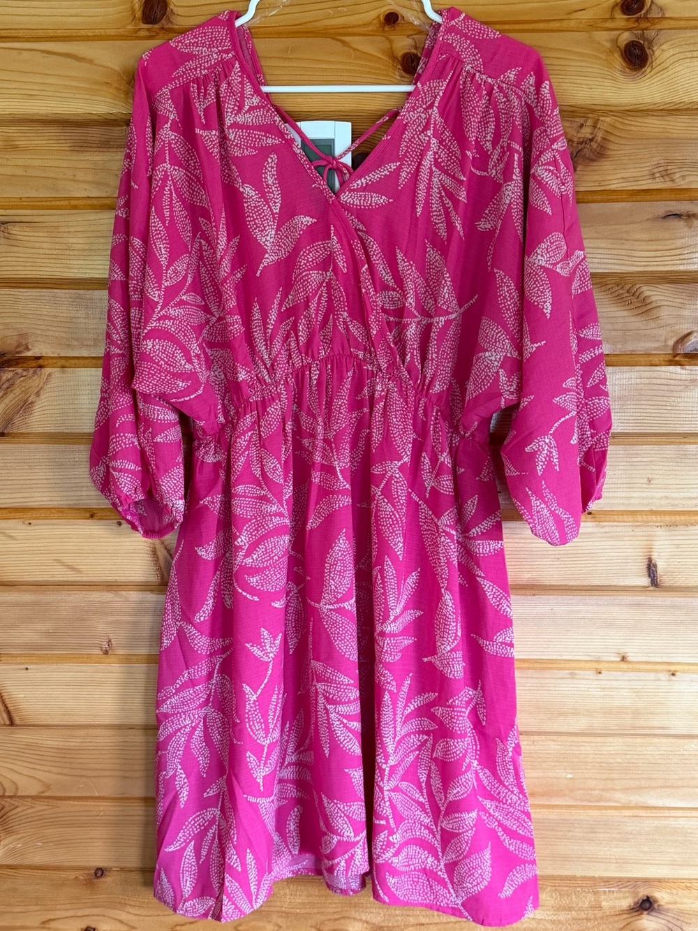 easel Hot Pink Leaf-Print Dress